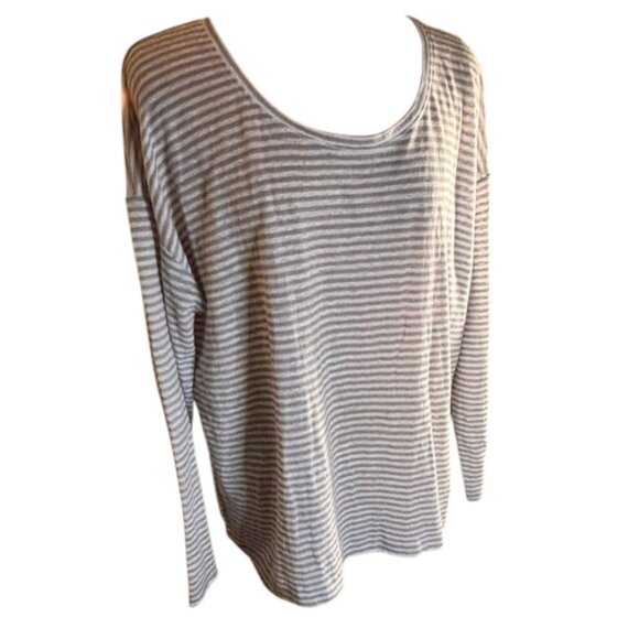 Eileen Fisher 100% Linen Jersey Striped Scoop Neck Box Top Size Med NWT - Picture 2 of 11